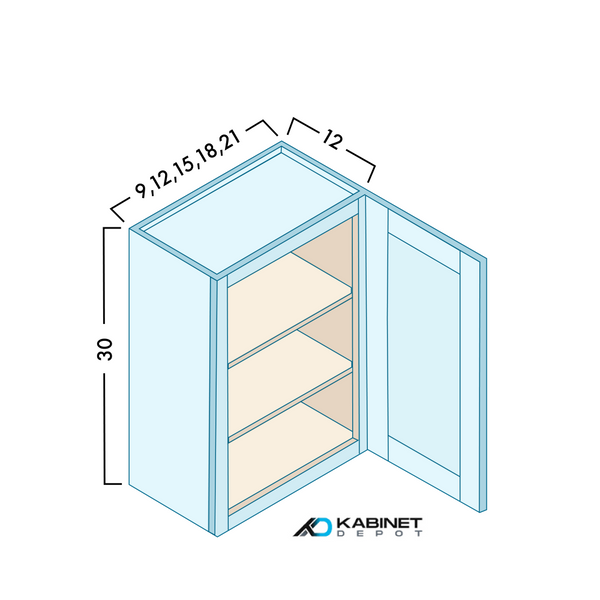 REV_W0930 Single Door Wall Cabinet - 9" Width x 30" Height - Esca Vintage Kitchen Cabinet RTA