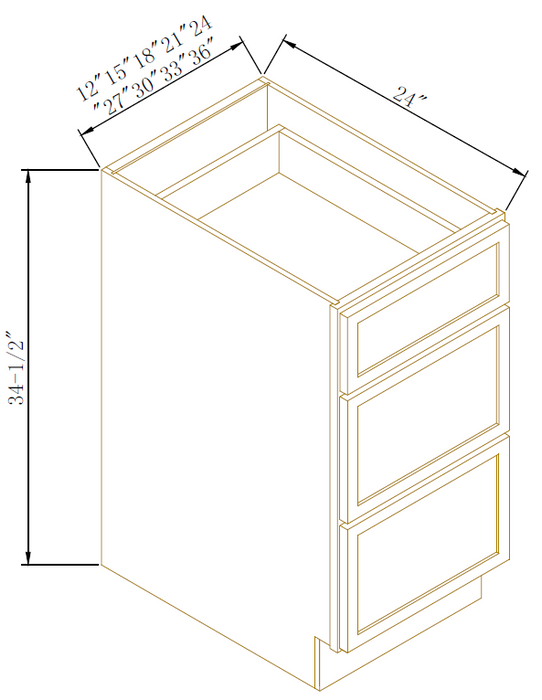 DRAWER BASES- 3 DRAWERS - Newtown Oak