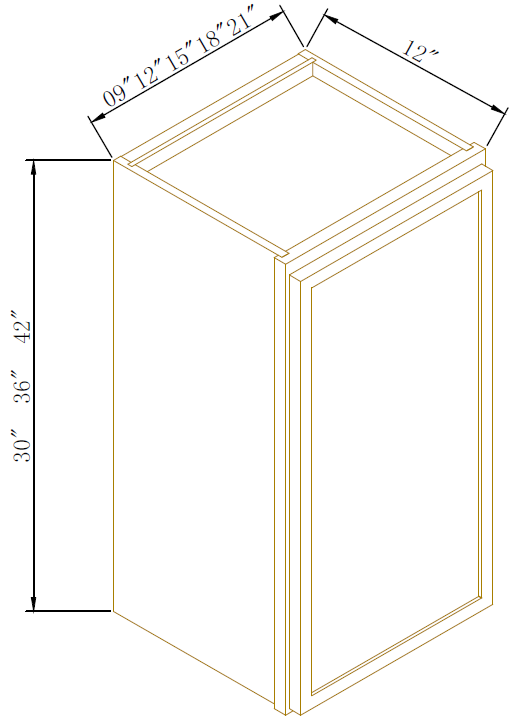 36" HIGH WALL CABINETS- SINGLE DOOR - Newtown Oak