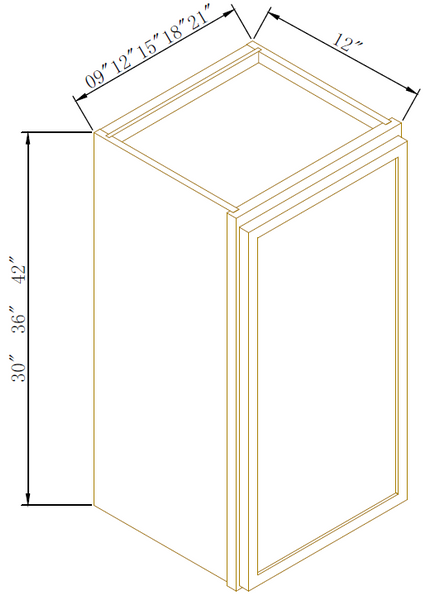 36" HIGH WALL CABINETS- SINGLE DOOR - Newtown Oak