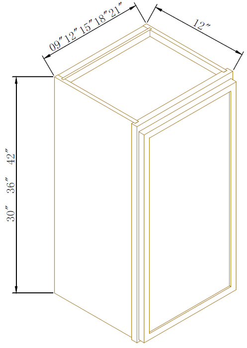 42" HIGH WALL CABINETS- SINGLE DOOR - Newtown Oak